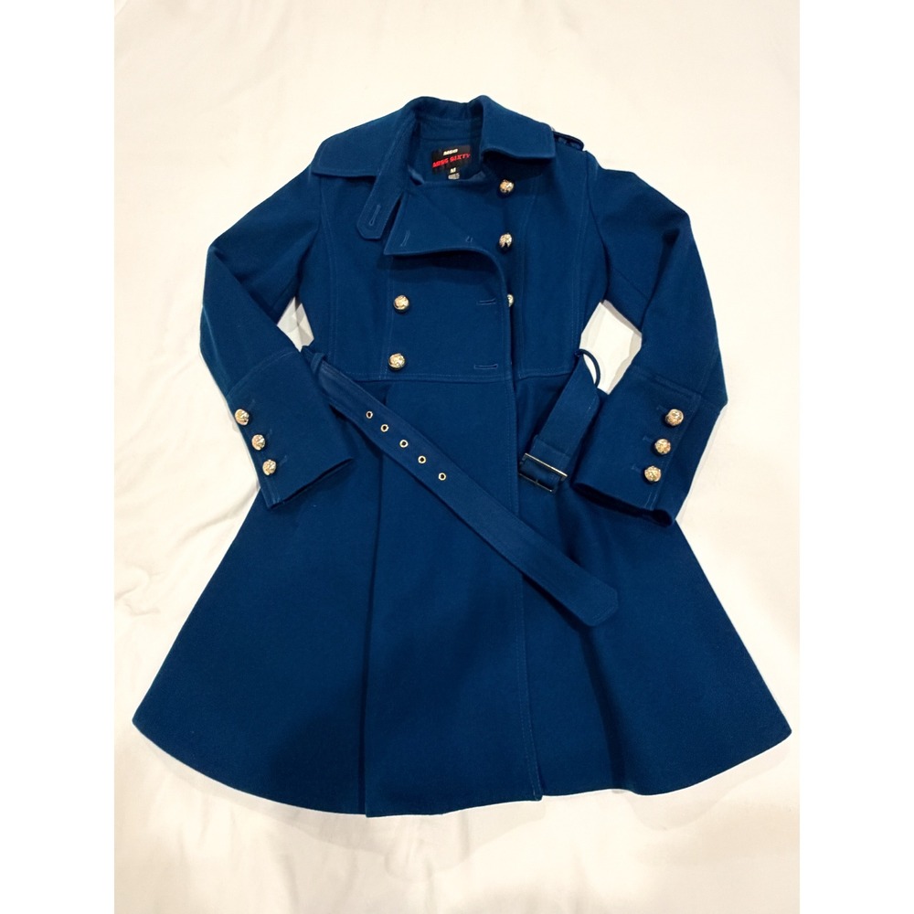 Vintage Miss Sixty M60 Wool Coat Womens M Teal Blue Belted Y2K Indie Sleaze